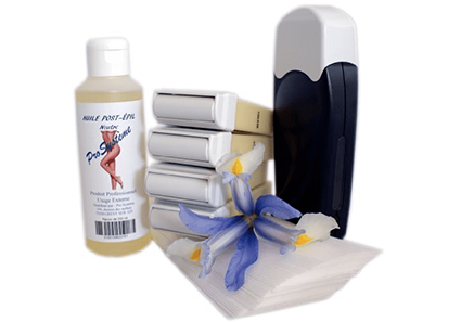 Kit d'épilation solo complet à la cire jetable Blanche, avec roulette grand modèle pour les jambes, aisselles, et le corps.
