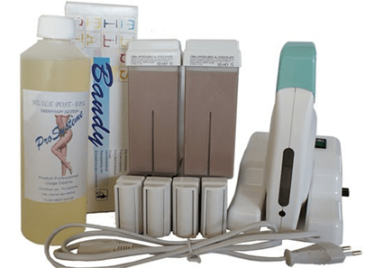 Kit d'épilation modulaire complet à la cire jetable au Chocolat, avec roulette grand modèle pour les jambes, aisselles, et le corps.