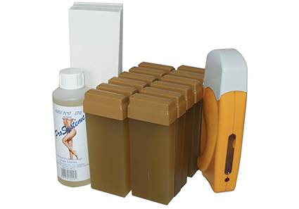 Kit d'épilation solo complet à la cire jetable au Miel, avec roulette grand modèle pour les jambes, aisselles, et le corps