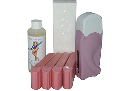 Kit d'épilation solo complet à la cire jetable rose avec roulette grand modèle pour les jambes, aisselles et le corps
